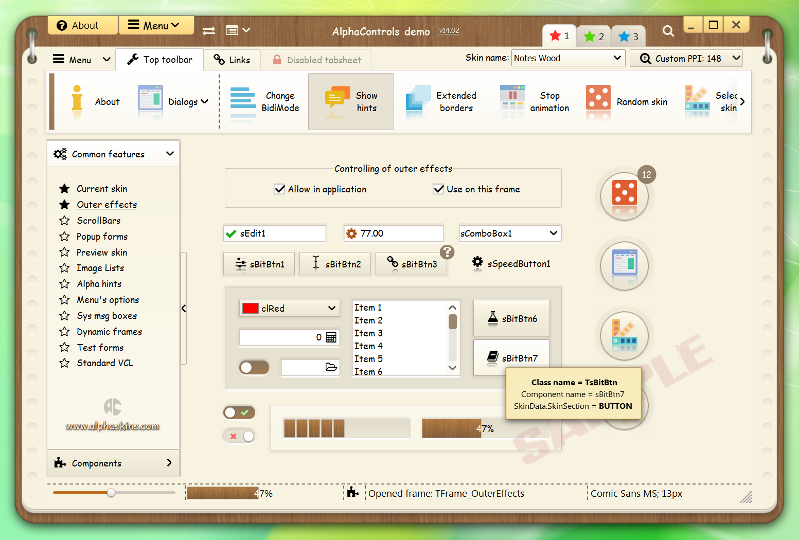 A skinned VCL's for professional UI design dev. in the Borland Delphi and CB6.